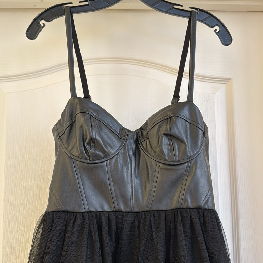 Essex Faux Leather & Tulle Dres - Picture 3 of 15